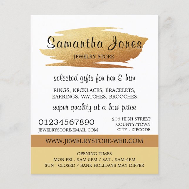 Flyer Pincel de Relieve metalizado dorado moderno, tiend (Frente)