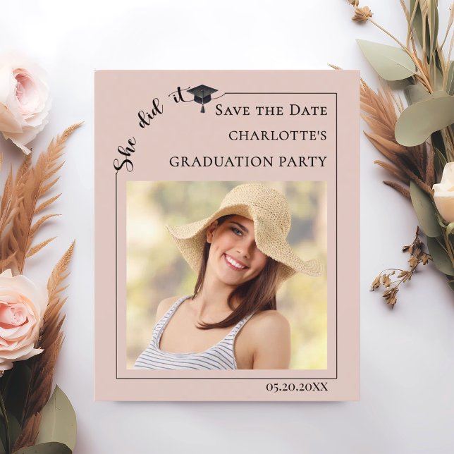 Flyer Pink Blush Photo Graduation Party Save the Date (Subido por el creador)