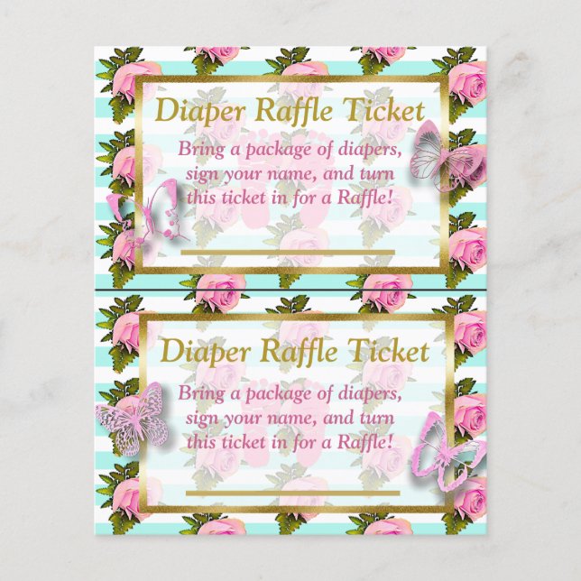 Flyer Pink & Gold Butterfly Baby Shower Diaper Raffle (Frente)