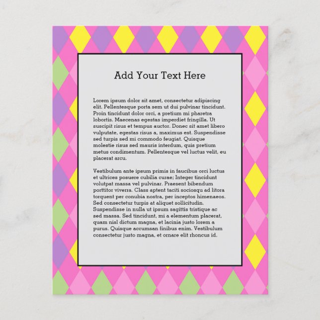 Flyer Pink Green Yellow Rhombuses Geometric Harlequin (Frente)