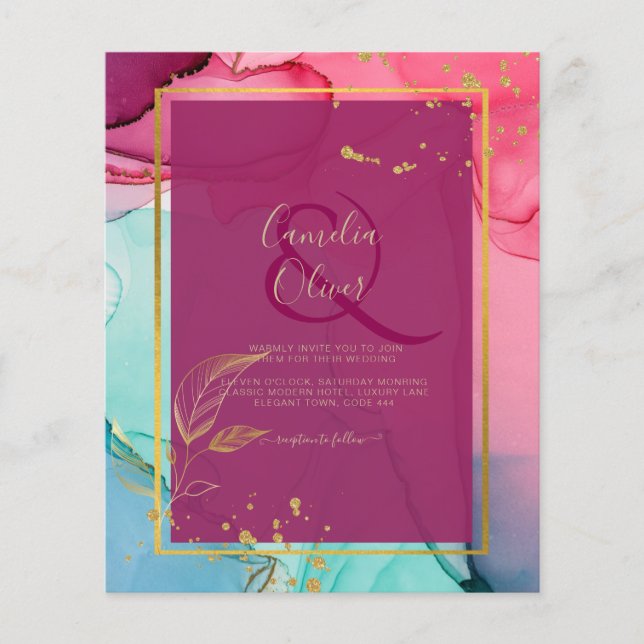 Flyer PINK intenso Turquesa ORO BODA Tinta Alcoholica (Frente)