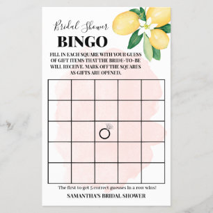 Flyer Pink Lemons Bridal Shower Bingo Game Card