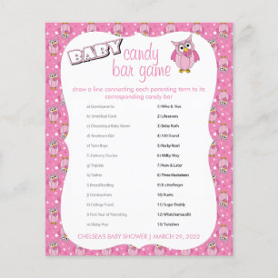 Flyer Pink Polka Dot Owl Tema Baby Shower Candy Bar