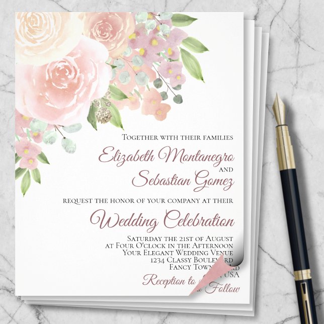 Flyer Pink Roses Elegant Boho PAPER Wedding Invitador (Subido por el creador)