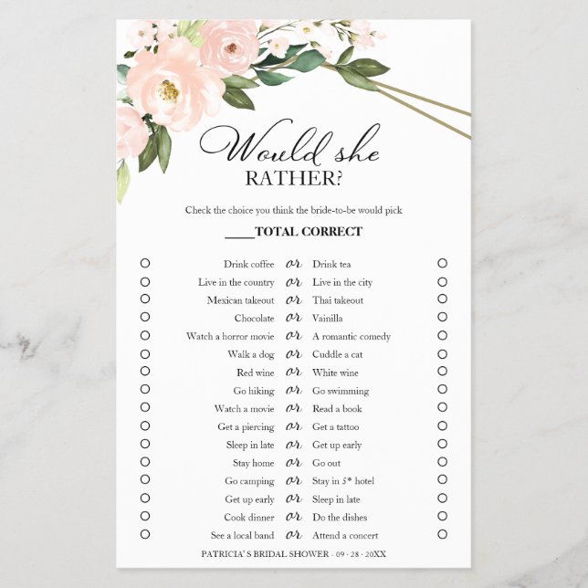 Flyer Pink Rubor Floral Preferiría Jugar A Flor (Frente)