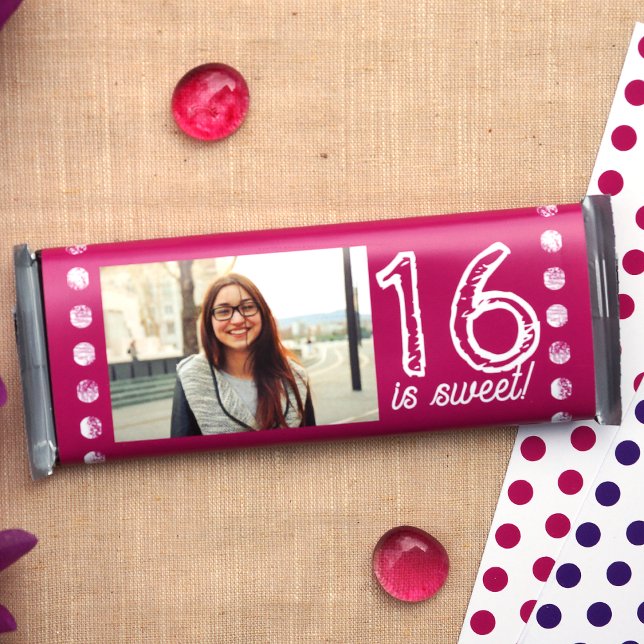 Flyer Pink Sweet 16 Birthday Candy Bar Wrapper (hot pink sweet 16 sixteen candy bar wrapper, party chocolate bar wrapper personalized customized)