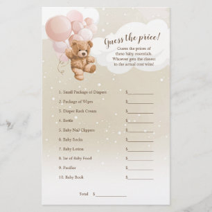 Flyer Pink Teddy Bear Adivinan El Juego De Los Precios