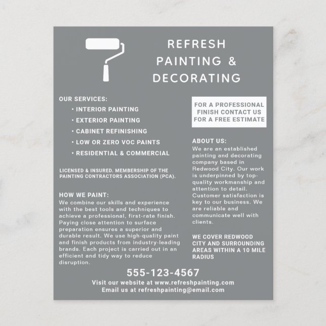 Flyer Pintor Y Decorador Rollo De Pintura Gris (Frente)