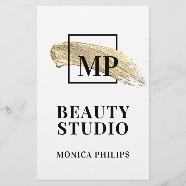 Flyer Pintura de pincel oro abstracto blanco (Frente)