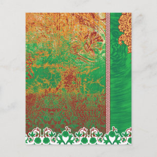 Flyer pintura de un campo verde con un borde naranja