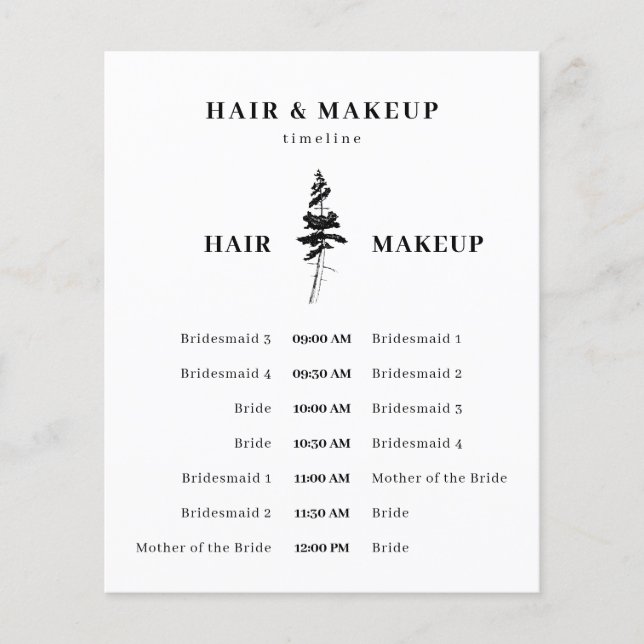 Flyer Plan de Tiempo de Peinado y Maquillaje de Árbol de (Frente)