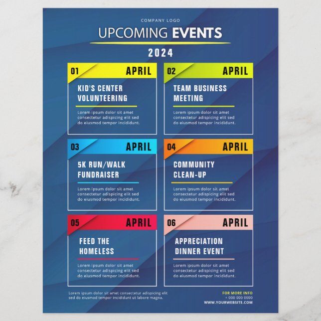 Flyer Planificador de eventos próximos de azul limpio (Frente)
