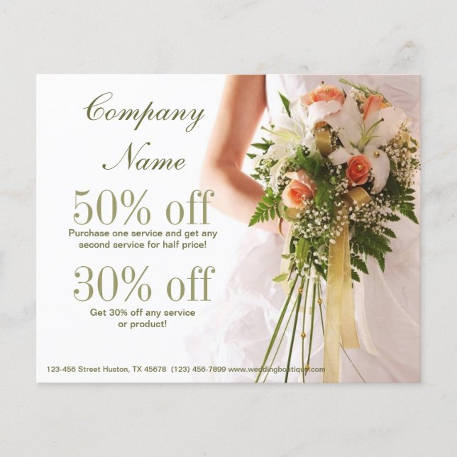 Flyer planificador elegante de bodas con ramo de novia (Frente)
