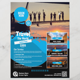 Flyer Plantilla azul de vuelo de la agencia de viajes