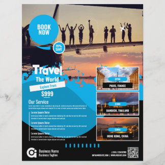 Flyer Plantilla azul de vuelo de la agencia de viajes
