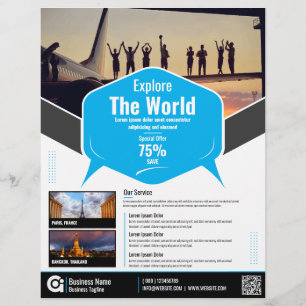 Flyer Plantilla azul de vuelo de la agencia de viajes