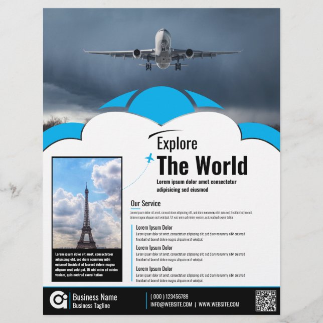 Flyer Plantilla azul de vuelo de la agencia de viajes (Frente)