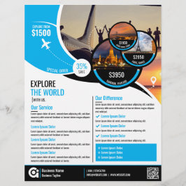 Flyer Plantilla azul de vuelo de la agencia de viajes