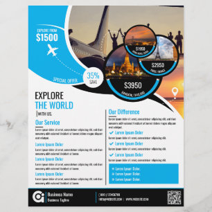 Flyer Plantilla azul de vuelo de la agencia de viajes