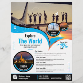 Flyer Plantilla azul de vuelo de la agencia de viajes