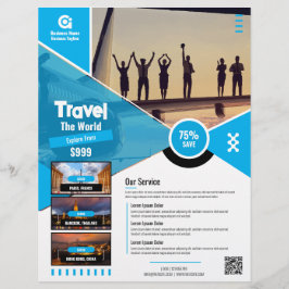 Flyer Plantilla azul de vuelo de la agencia de viajes