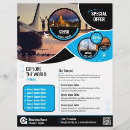 Flyer Plantilla azul de vuelo de la agencia de viajes