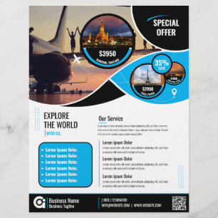 Flyer Plantilla azul de vuelo de la agencia de viajes
