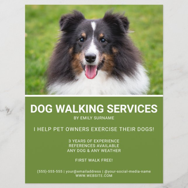 Flyer Plantilla de Caminata de Perro Verde de la Foto de (Frente)