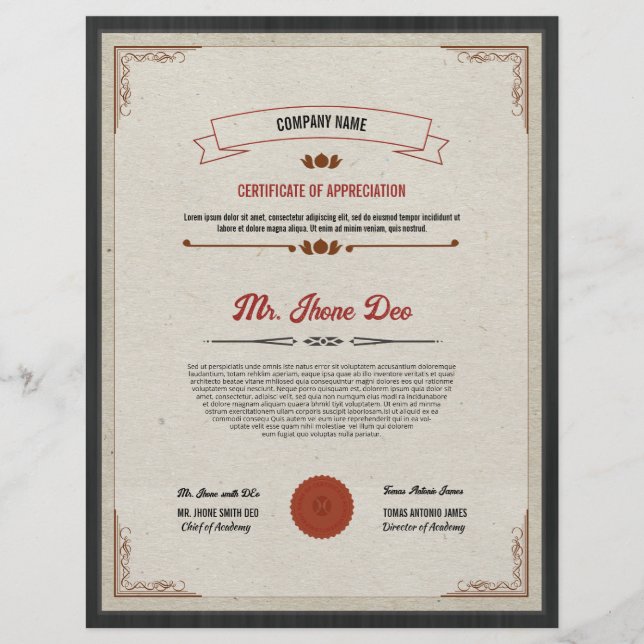 Flyer Plantilla de certificado imprimible (Frente)