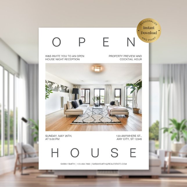 Flyer Plantilla de invitación a la casa abierta inmobili (Modern Real Estate Open House Invitation Template Flyer)