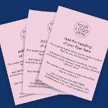 Flyer Plantilla de logotipo de negocios rosado personali<br><div class="desc">Promueva su negocio o evento con estilo con esta plantilla de folleto rosa personalizable. Con espacio para tu logotipo, titular, detalles de producto o servicio, e información de contacto, este diseño es perfecto para pequeñas empresas, emprendedores, eventos, ventas o invitaciones de tiendas. El diseño limpio y moderno, combinado con un...</div>