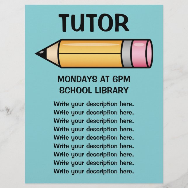 Flyer Plantilla de tutor de lápiz de dibujos animados am (Frente)