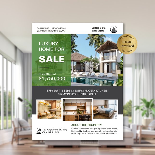 Flyer Plantilla de ventas de Casa Inmobiliaria con logot (Logo Photo Real Estate House for Sale Template Flyer)