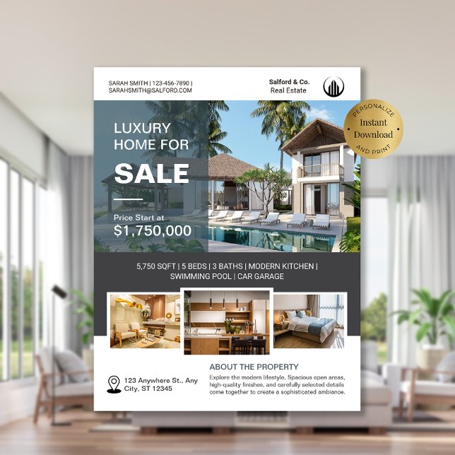 Flyer Plantilla de ventas de Casa Inmobiliaria con logot (Logo Photo Real Estate House for Sale Template Flyer)