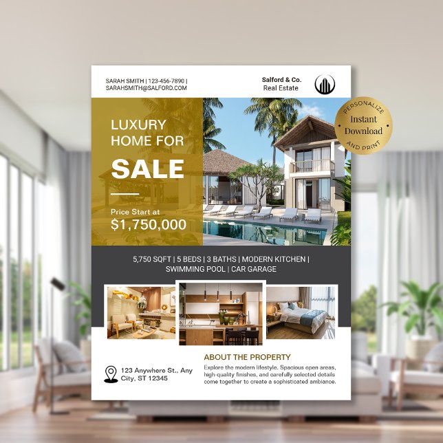 Flyer Plantilla de ventas de Casa Inmobiliaria con logot (Logo Photo Real Estate House for Sale Template Flyer)