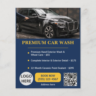 Flyer Plantilla Premium Editable de Lavado de Autos Azul