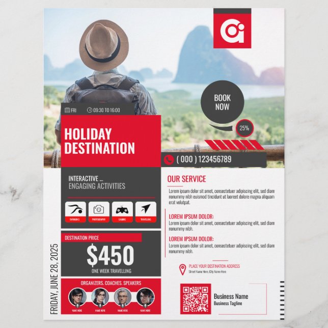 Flyer Plantilla roja de vuelo de la agencia de viajes (Frente)