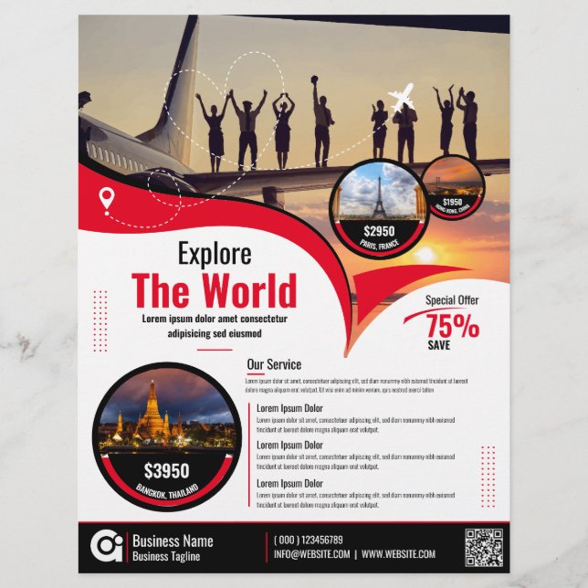 Flyer Plantilla roja de vuelo de la agencia de viajes (Frente)