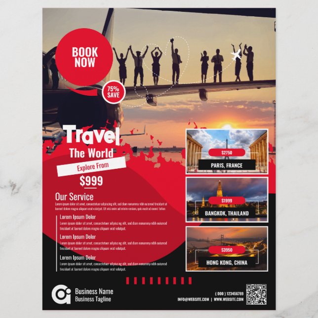 Flyer Plantilla roja de vuelo de la agencia de viajes (Frente)