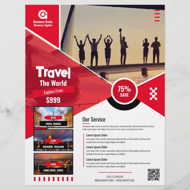 Flyer Plantilla roja de vuelo de la agencia de viajes (Frente)