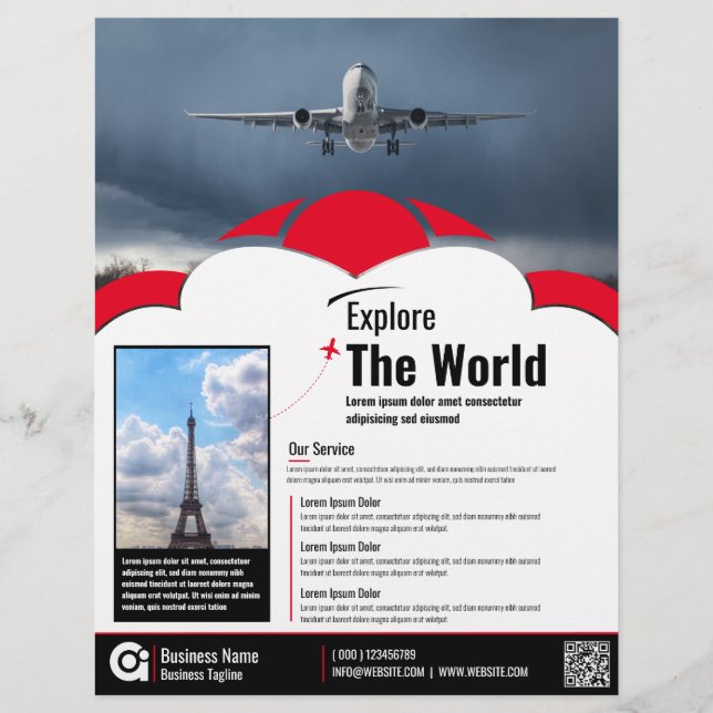 Flyer Plantilla roja de vuelo de la agencia de viajes (Frente)