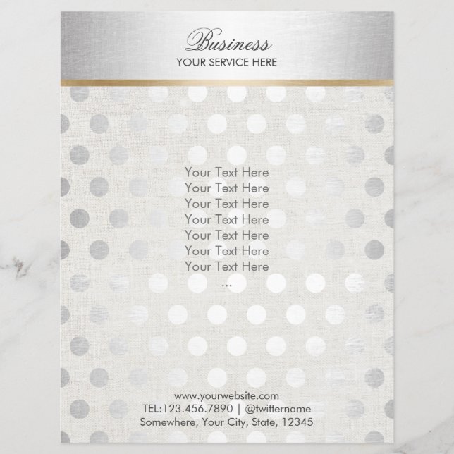 Flyer Plata Polka Dots Classy Linen Salon Spa Brochures (Frente)