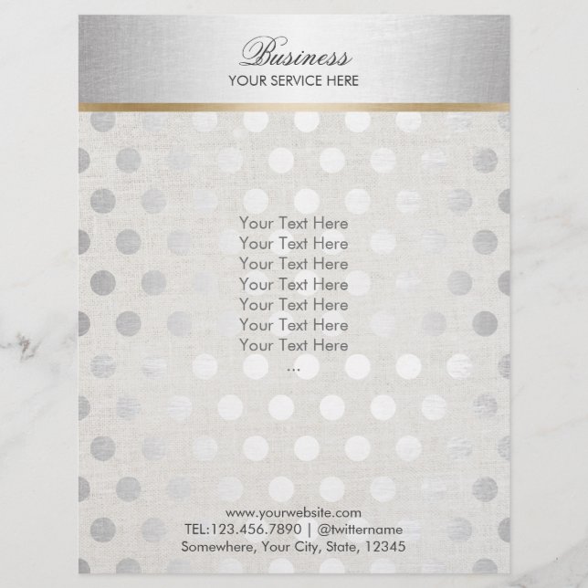 Flyer Plata Polka Dots Classy Linen Salon Spa Brochures (Frente)