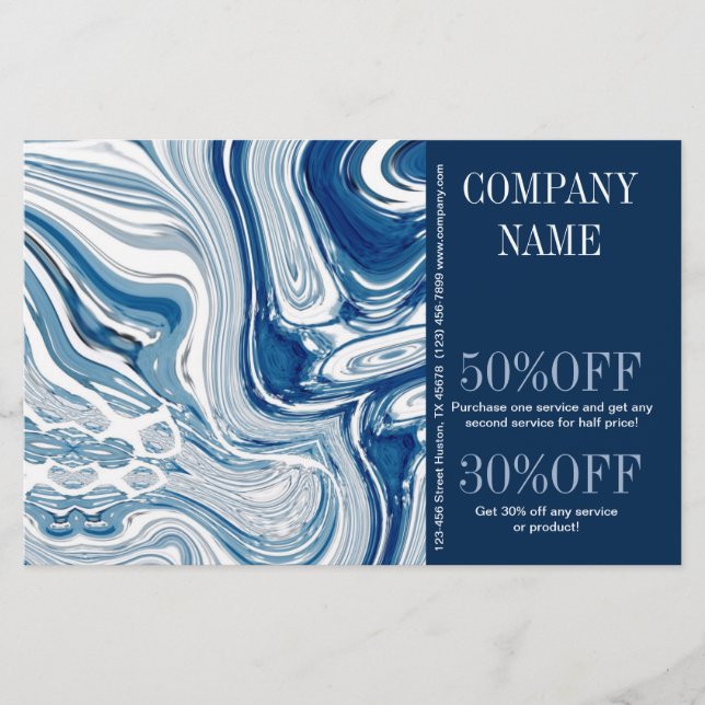 Flyer playa náutica océano acuarela mármol azul (Frente)