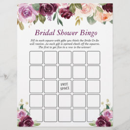Flyer Plum Purple Love Floral Bridal Shower Bingo