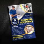Flyer Plumber Plumbing Technician Contractor Blue Gold<br><div class="desc">Este llamativo y profesional diseño de volante es perfecto para plomeros que buscan atraer nuevos clientes y mostrar sus servicios. Con un esquema de colores audaces e imágenes atractivas, este volante comunica de manera efectiva la fiabilidad y la experiencia de su negocio de fontanería. El volante destaca claramente sus servicios,...</div>