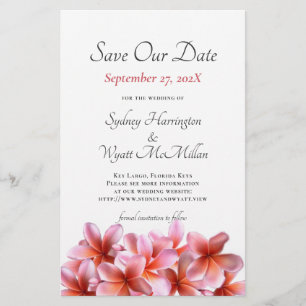 Flyer Plumeria rosa de presupuesto Guardar Boda de fecha