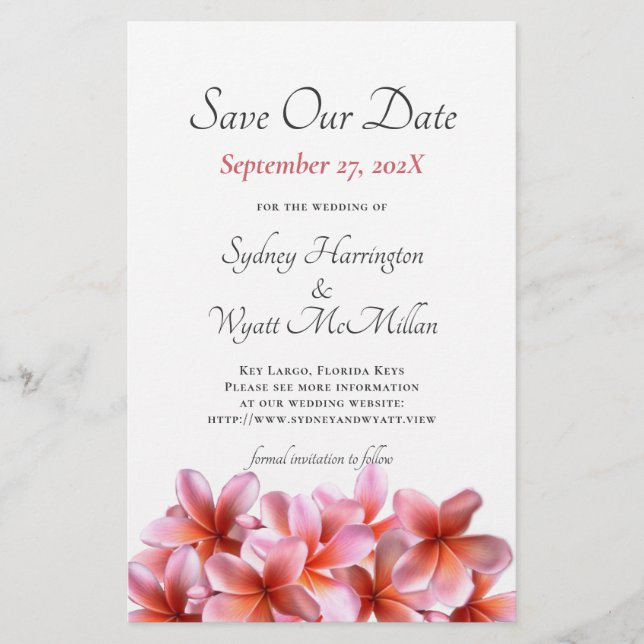 Flyer Plumeria rosa de presupuesto Guardar Boda de fecha (Frente)