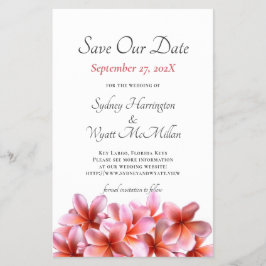 Flyer Plumeria rosa de presupuesto Guardar Boda de fecha