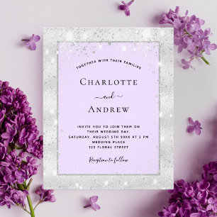 Flyer Polvo de brillo violeta plateado elegante boda pre